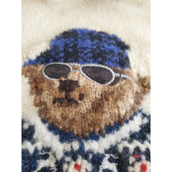 Polo Ralph Lauren wool blend knit Ski Bear Hoodie Boys Large - Picture 4 of 9